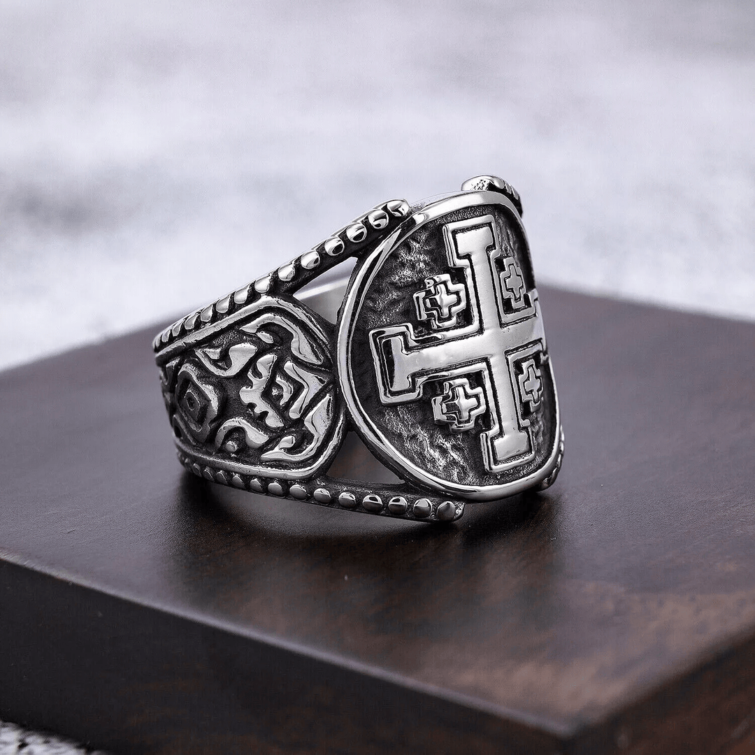 Christianartworkshop Classic Style Old Craft Jerusalem Cross Symbol Alloy Ring - image 3