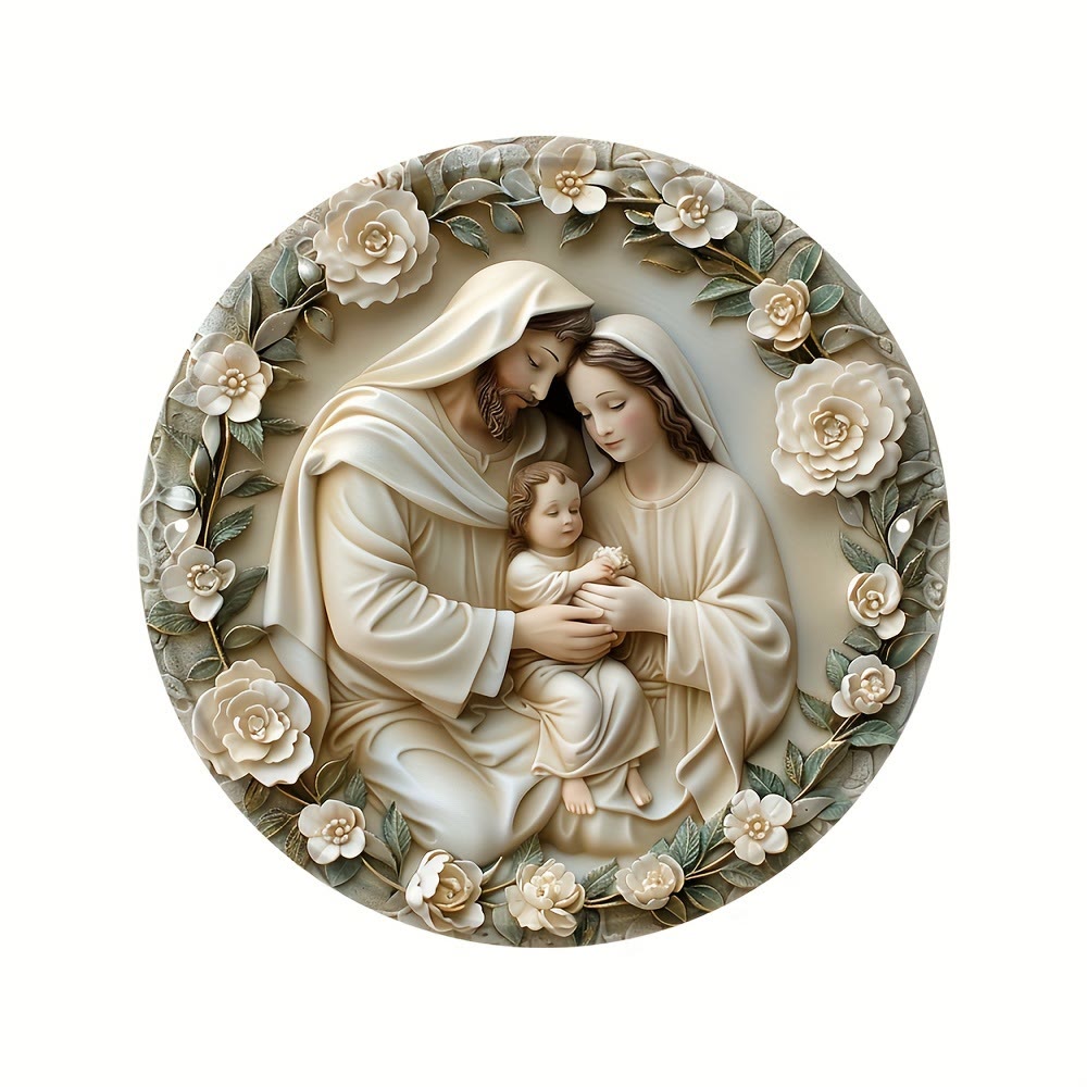 Christianartworkshop Realistic Style Stereo Nativity Scene Floral Wreath Christmas Nativity Hanging Ornaments - image 5