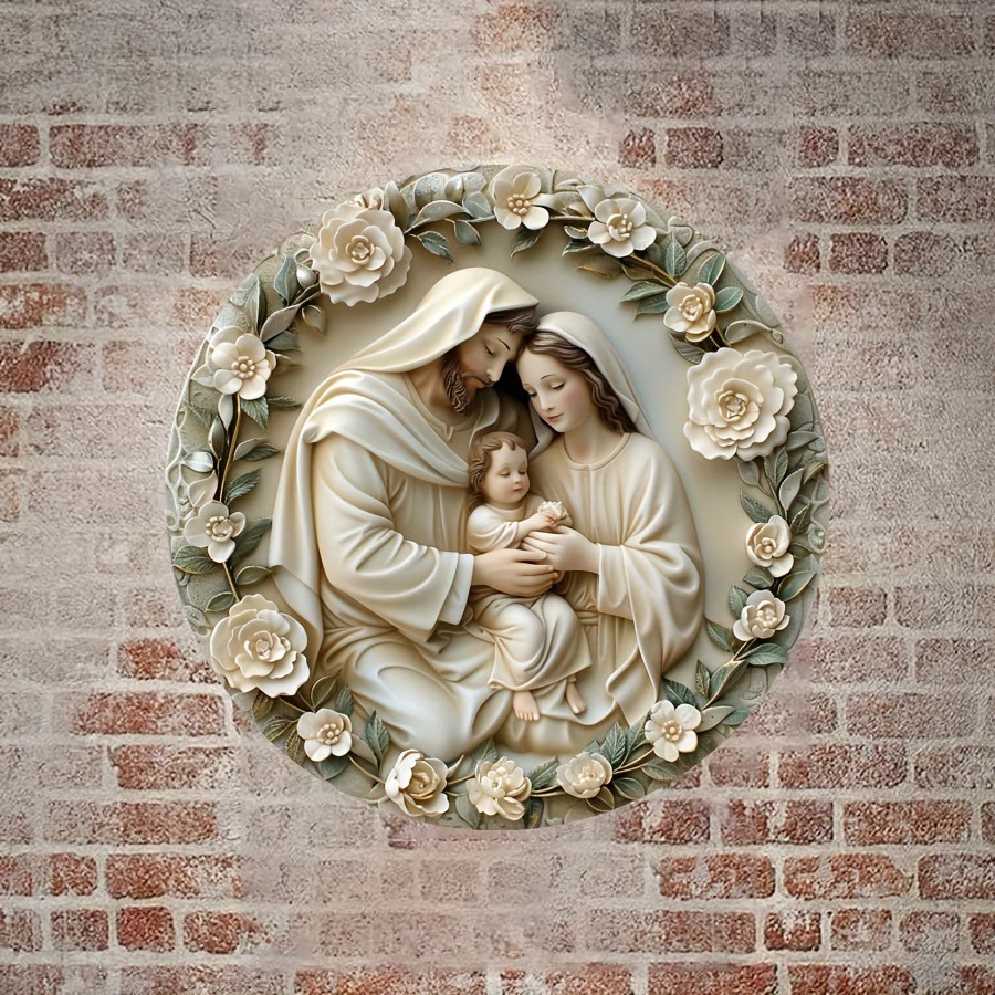 Christianartworkshop Realistic Style Stereo Nativity Scene Floral Wreath Christmas Nativity Hanging Ornaments - image 3