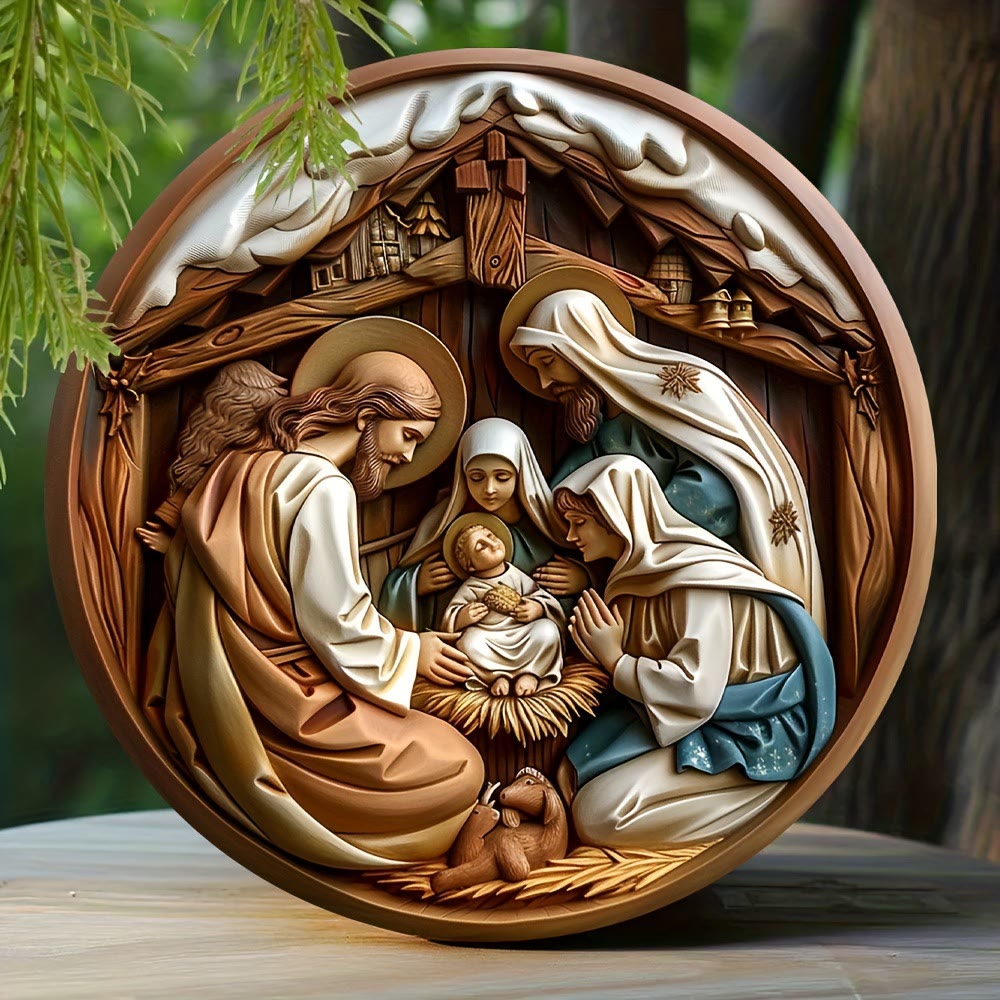 Christianartworkshop Classic Style Stereo Wintery Snow Roof Nativity Scene Christmas Nativity Hanging Ornaments - Nativity Scene - image 1