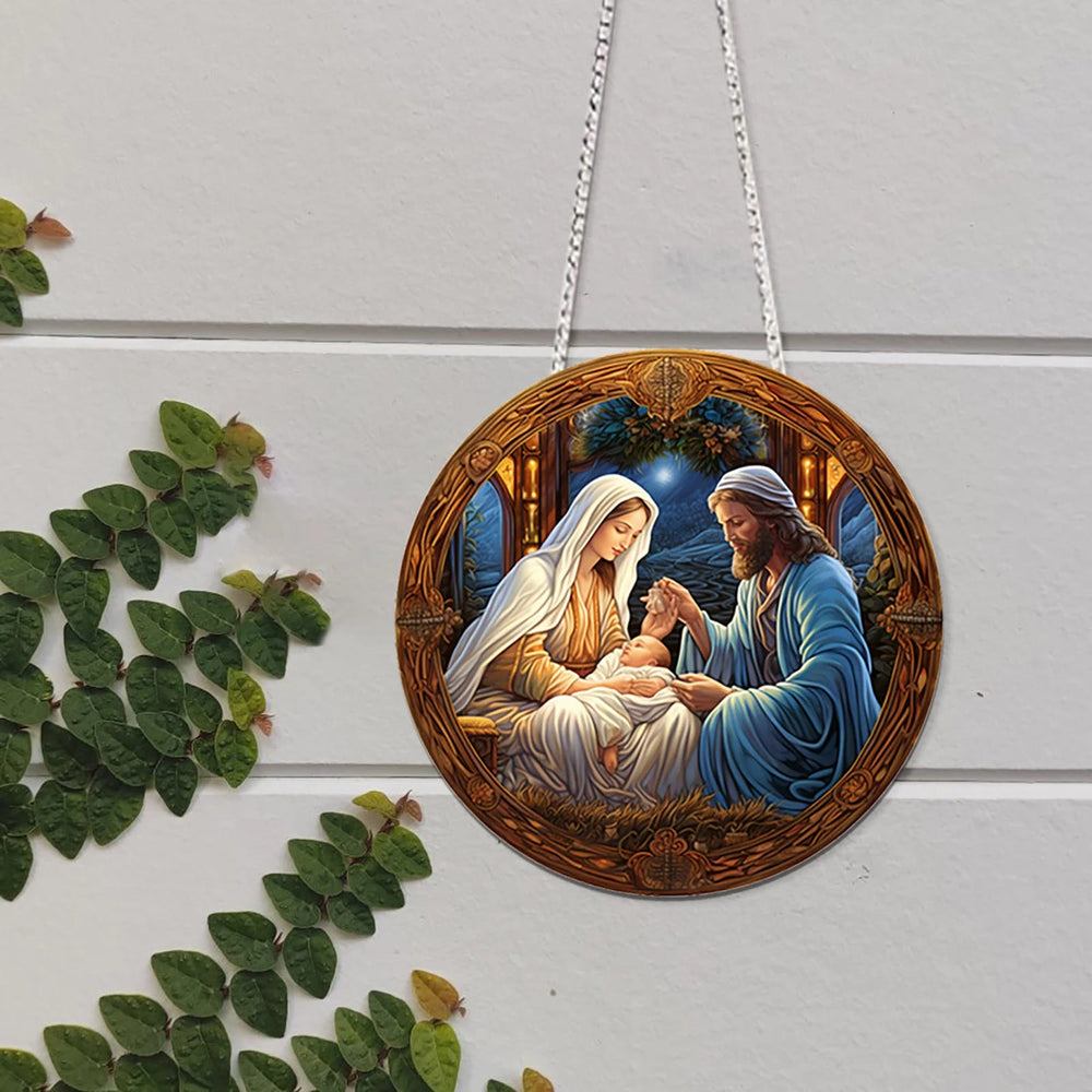 Christianartworkshop Classic Colored Style Nativity Scene Holy Night Christmas Nativity Hanging Ornaments - image 2
