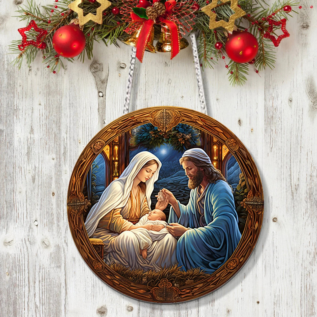 Christianartworkshop Classic Colored Style Nativity Scene Holy Night Christmas Nativity Hanging Ornaments - Nativity Scene - image 1