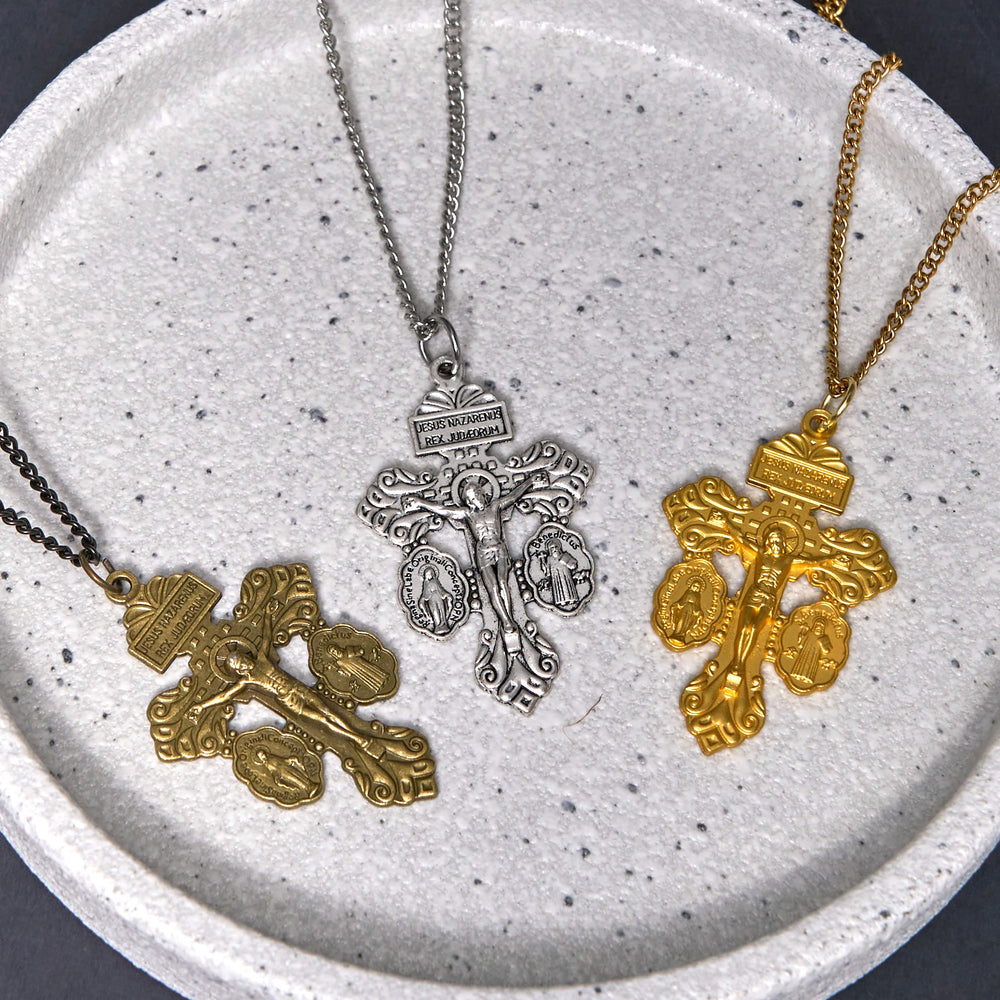 Christianartworkshop Classic Style 3 Colors Pardon Crucifix Double Sided Engraved Pendant Necklace - image 2
