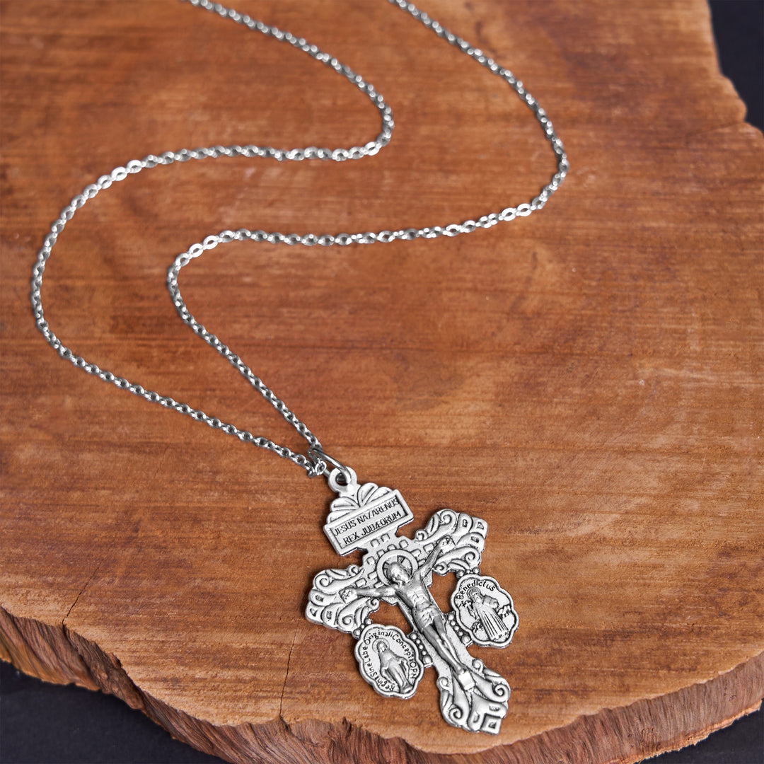 Christianartworkshop Classic Style 3 Colors Pardon Crucifix Double Sided Engraved Pendant Necklace - image 3