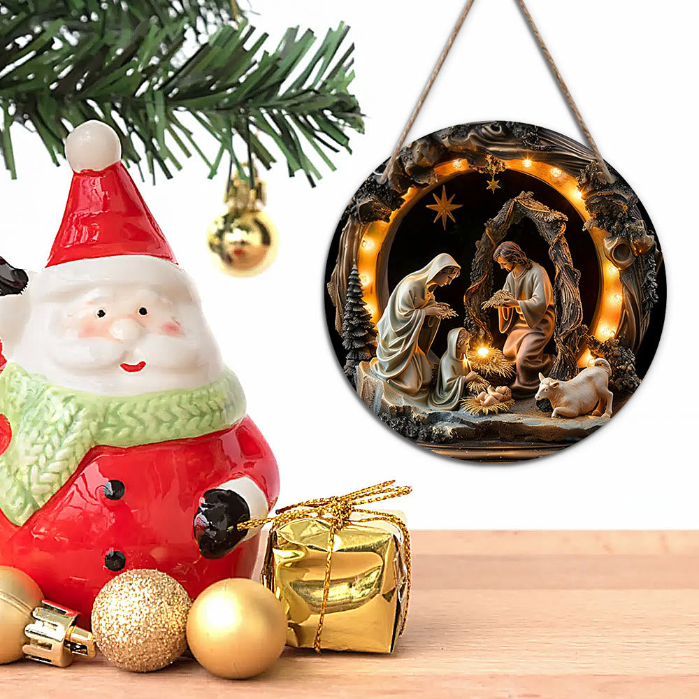 Christianartworkshop Realistic Style Nativity Scene Holy Night Wooden Christmas Nativity Hanging Ornaments - image 6