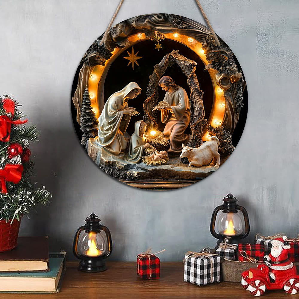 Christianartworkshop Realistic Style Nativity Scene Holy Night Wooden Christmas Nativity Hanging Ornaments - image 2