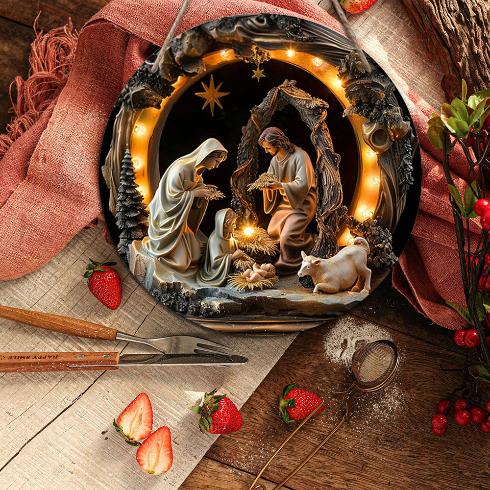 Christianartworkshop Realistic Style Nativity Scene Holy Night Wooden Christmas Nativity Hanging Ornaments - Nativity Scene - image 1