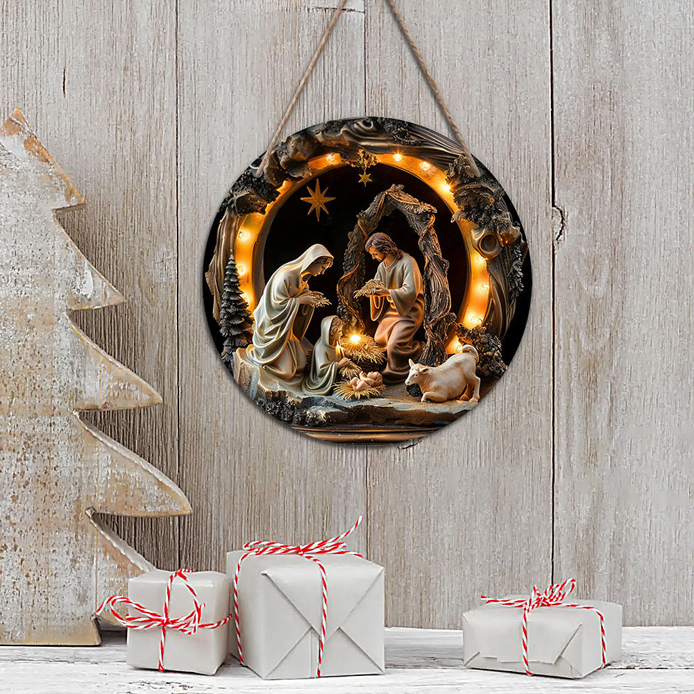 Christianartworkshop Realistic Style Nativity Scene Holy Night Wooden Christmas Nativity Hanging Ornaments - image 4