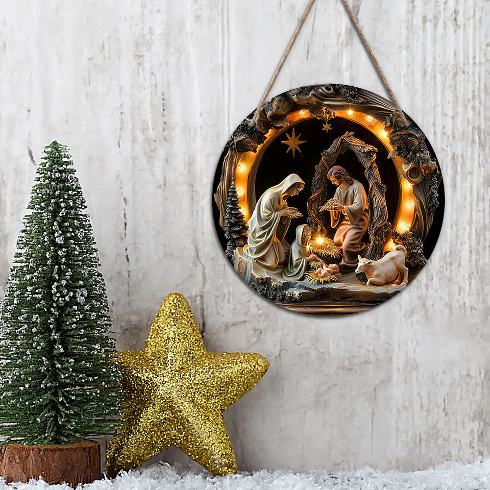 Christianartworkshop Realistic Style Nativity Scene Holy Night Wooden Christmas Nativity Hanging Ornaments - image 3