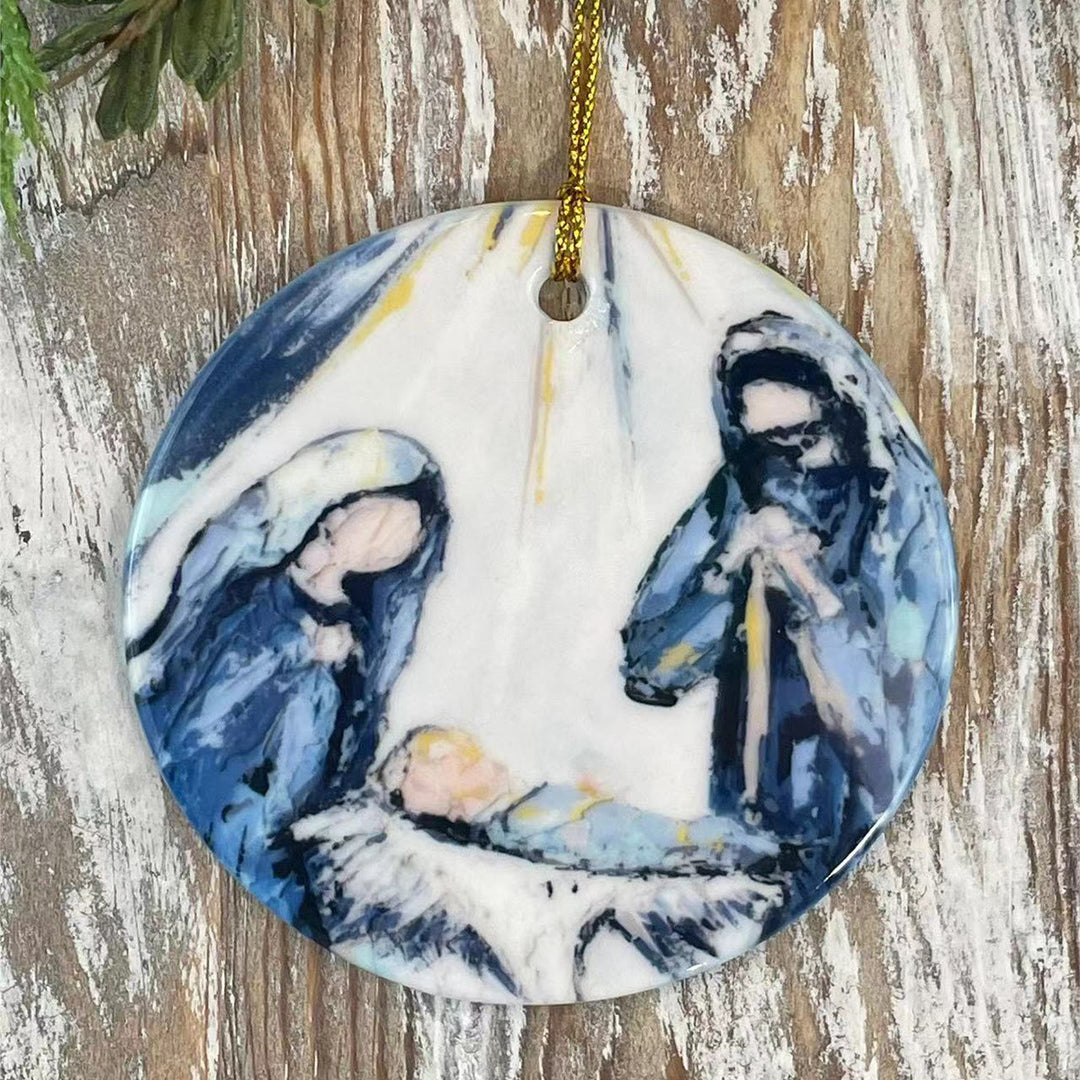 Christianartworkshop Colored Style Nativity Scene Sketch Acrylic Christmas Nativity Hanging Ornaments - Nativity Scene - image 1
