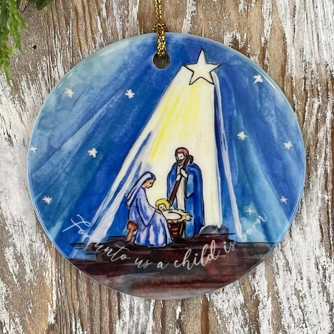 Christianartworkshop Colored Style Nativity Scene Starry Night Acrylic Christmas Nativity Hanging Ornaments - Nativity Scene - image 1