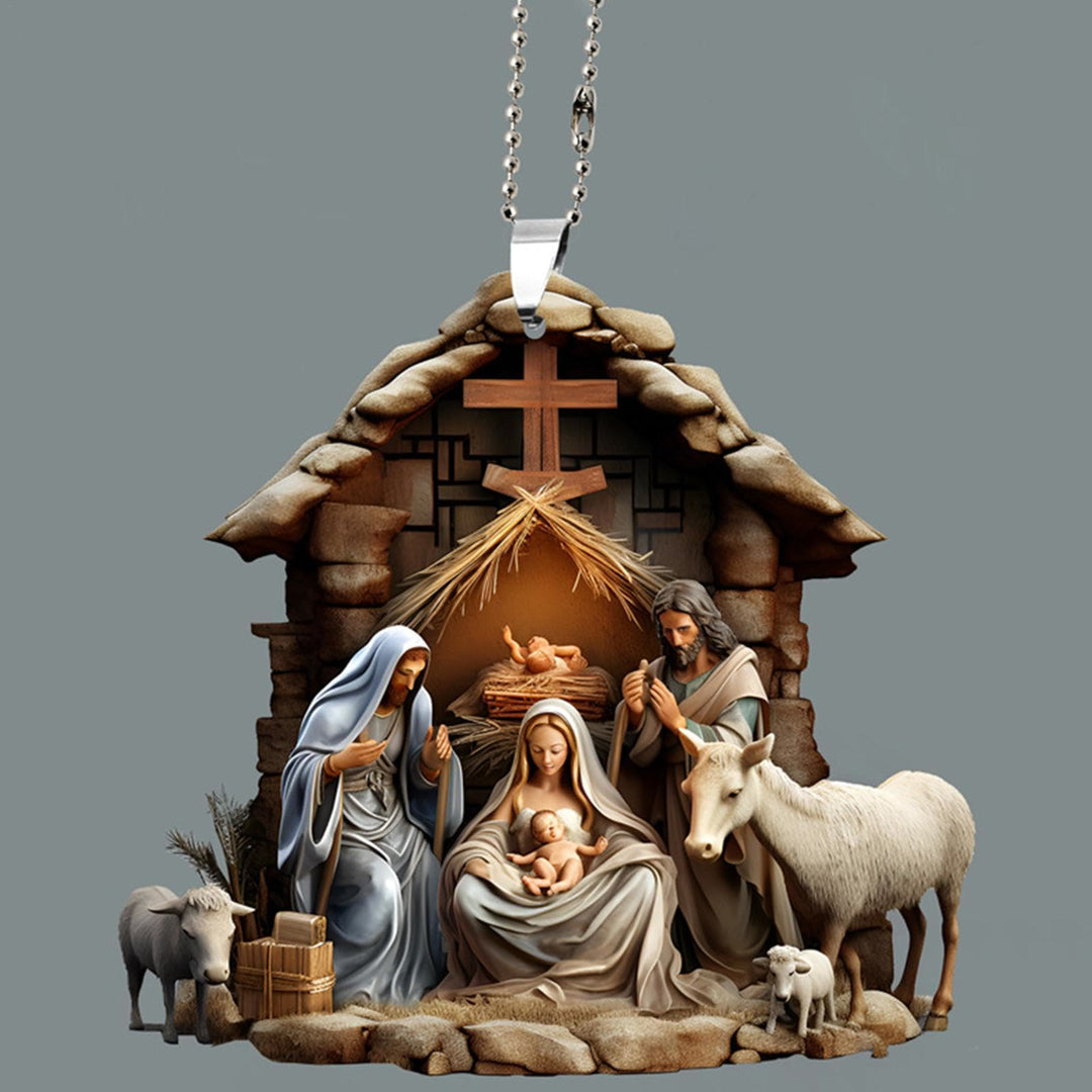 Christianartworkshop Classic Colored Style Nativity Scene Blessed Christmas Nativity Hanging Ornaments - Nativity Scene - image 1