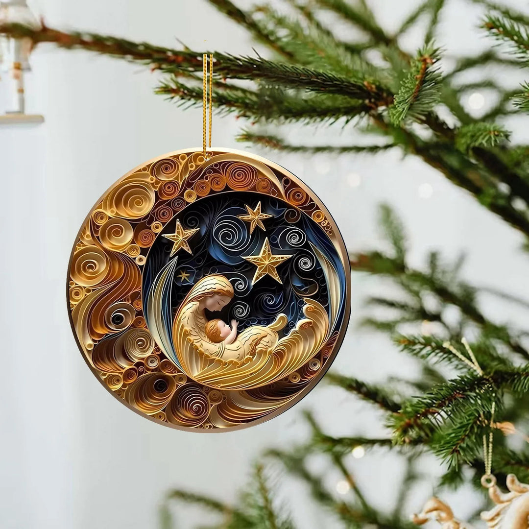 Christianartworkshop Colored Style Nativity Scene Star Moon Holy Night Acrylic Christmas Nativity Hanging Ornaments - Nativity Scene - image 1