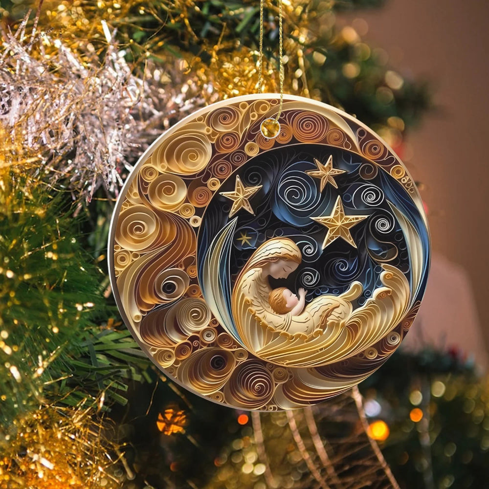 Christianartworkshop Colored Style Nativity Scene Star Moon Holy Night Acrylic Christmas Nativity Hanging Ornaments - image 2