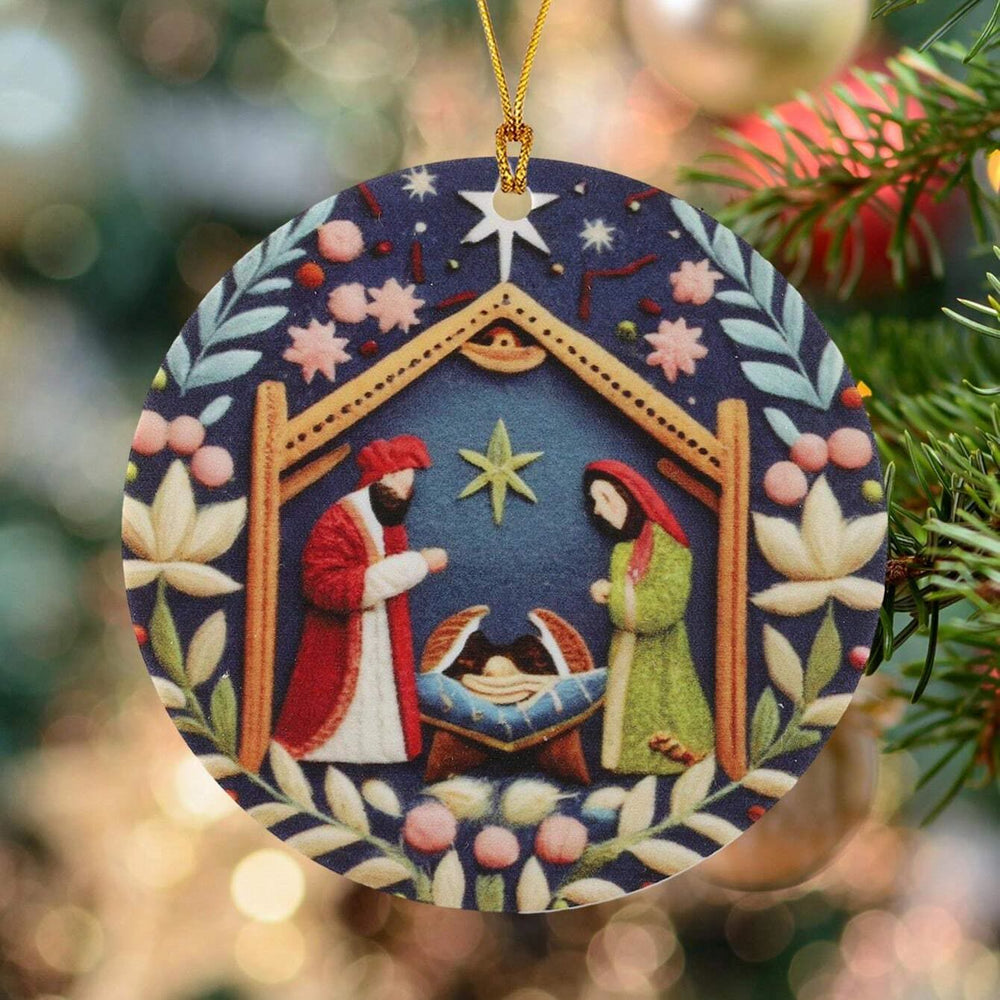 Christianartworkshop Colored Style Nativity Scene Floral Starry Night Acrylic Christmas Nativity Hanging Ornaments - image 2