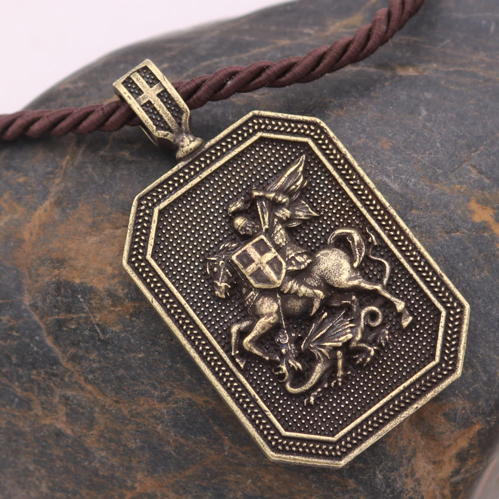 Christianartworkshop Classic Style Saint George and the Dragon Pendant Protection Prayer Necklace - image 1