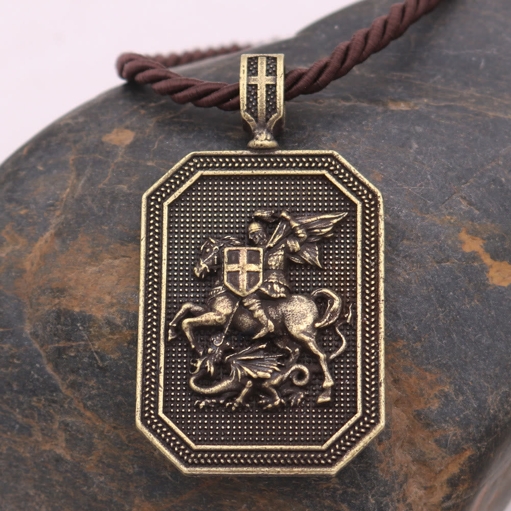 Christianartworkshop Classic Style Saint George and the Dragon Pendant Protection Prayer Necklace - Bronze - image 0