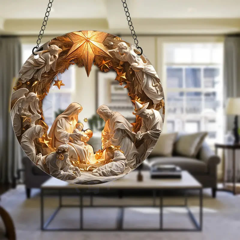 Christianartworkshop Classic Realistic Style Nativity Scene Shining Star Topper Christmas Nativity Hanging Ornaments - image 3