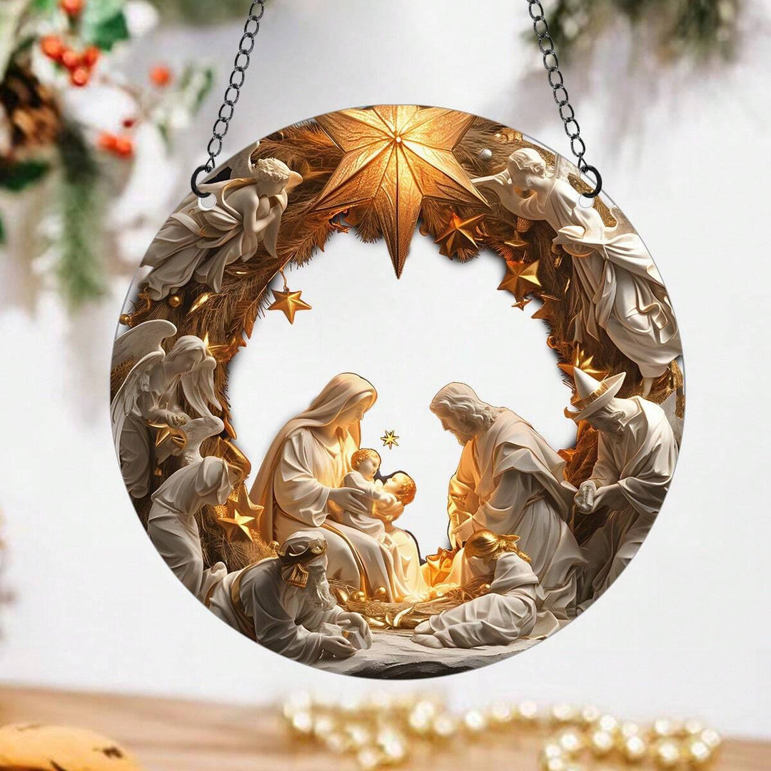 Christianartworkshop Classic Realistic Style Nativity Scene Shining Star Topper Christmas Nativity Hanging Ornaments - Nativity Scene - image 1