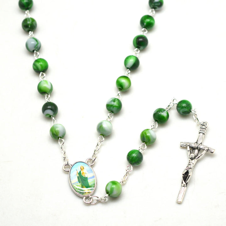 Christianartworkshop Saint Jude Thaddeus & Crucifix of 8 mm Round Green Acrylic Alloy Chain Rosary - image 6
