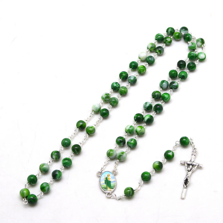 Christianartworkshop Saint Jude Thaddeus & Crucifix of 8 mm Round Green Acrylic Alloy Chain Rosary - image 8