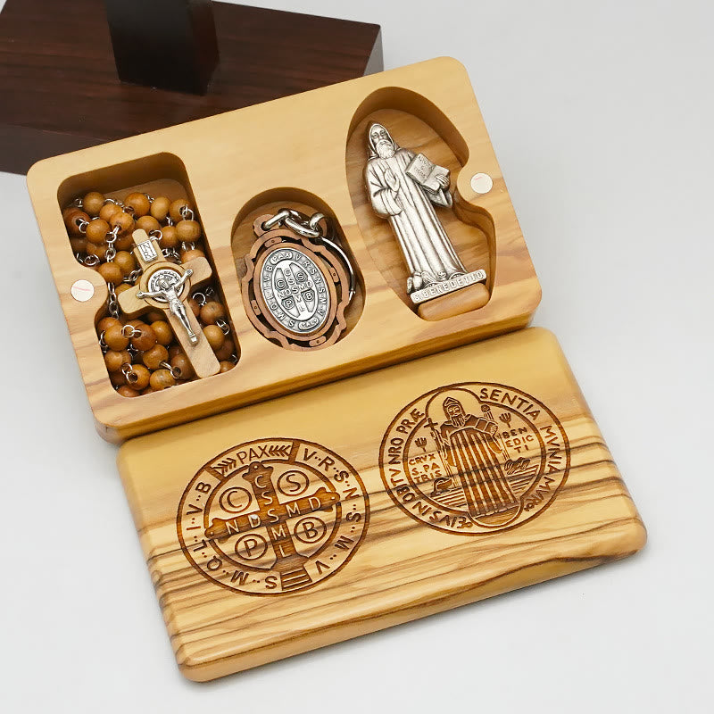 Christianartworkshop Classic Style Devotional St. Benedict Olive Wood Rosary Set - image 2