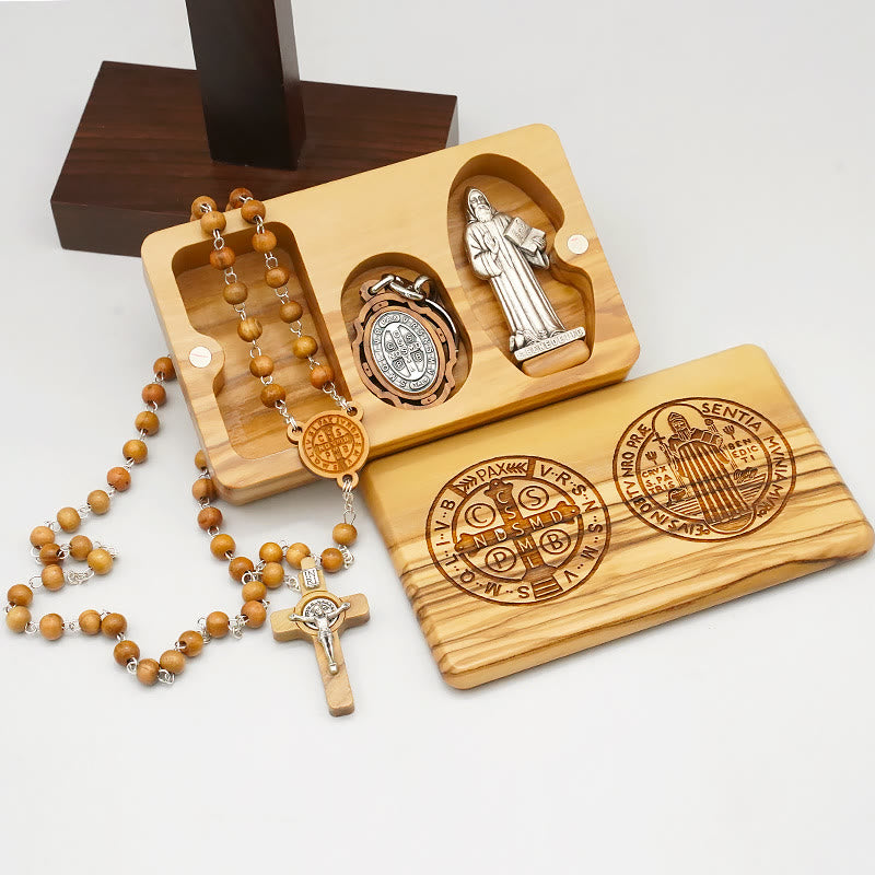 Christianartworkshop Classic Style Devotional St. Benedict Olive Wood Rosary Set - St. Benedict - image 1