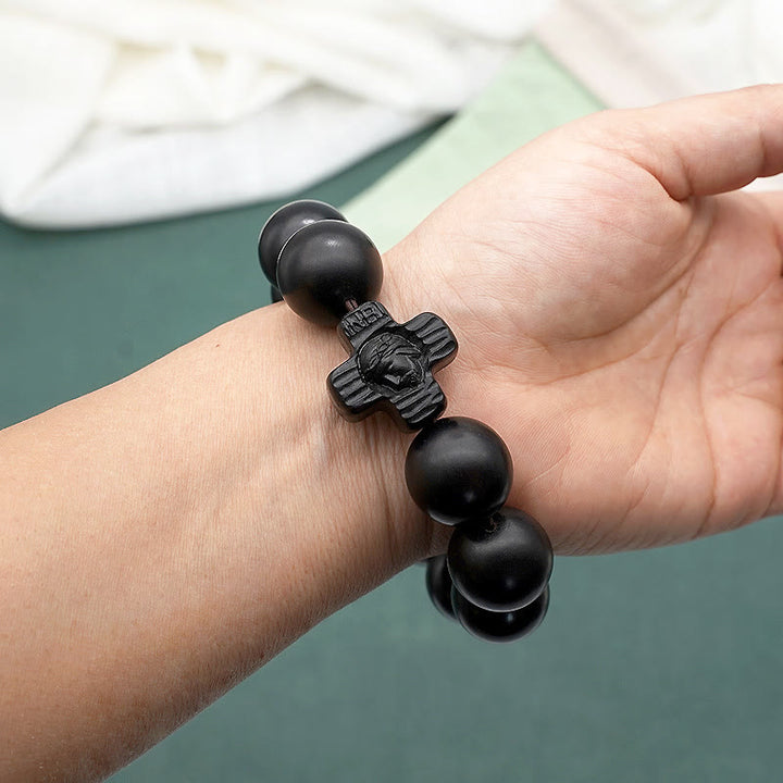 Christianartworkshop Classic Jesus Christ Cross Black Sandalwood Rosary Bracelet - image 4