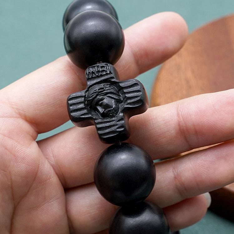 Christianartworkshop Classic Jesus Christ Cross Black Sandalwood Rosary Bracelet - image 12