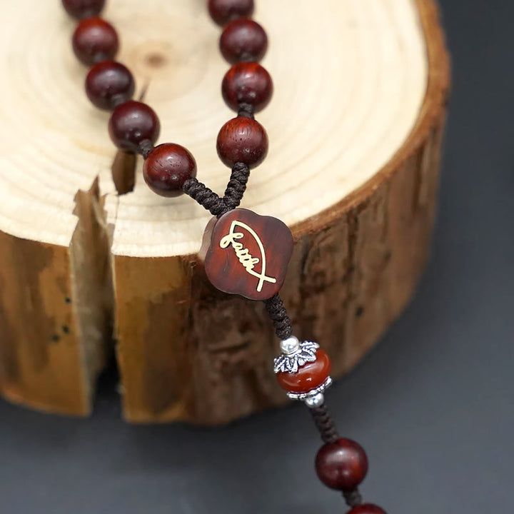 Christianartworkshop Jesus Cross of 8 mm Round Brown/Black Sandalwood Nylon Cord Rosary - image 7