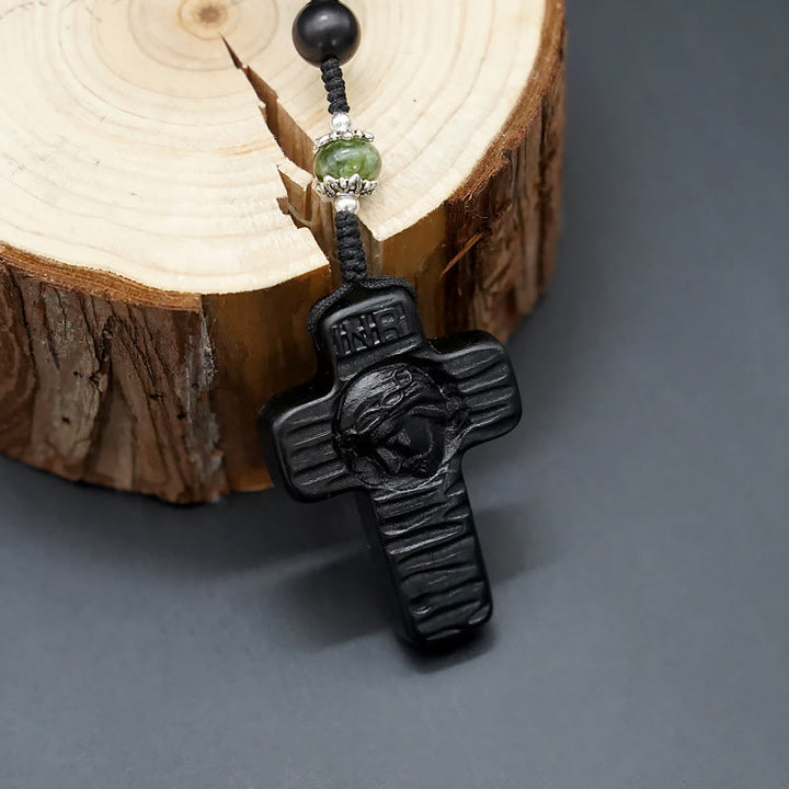 Christianartworkshop Jesus Cross of 8 mm Round Brown/Black Sandalwood Nylon Cord Rosary - image 13