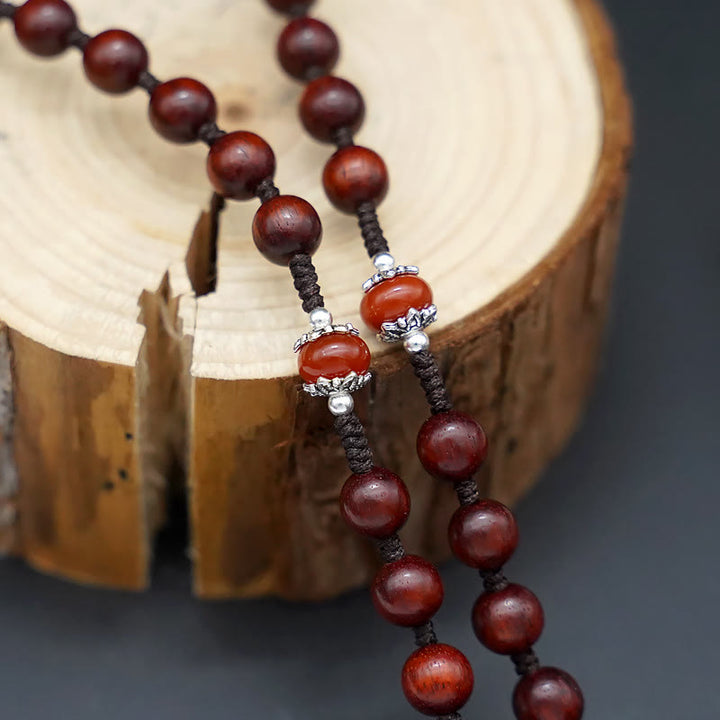 Christianartworkshop Jesus Cross of 8 mm Round Brown/Black Sandalwood Nylon Cord Rosary - image 4