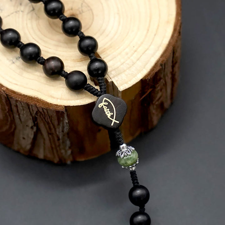 Christianartworkshop Jesus Cross of 8 mm Round Brown/Black Sandalwood Nylon Cord Rosary - image 12