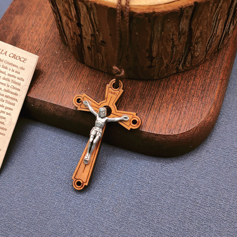 Christianartworkshop Classic Style Olive Wood Crucifix Devotion Blessed Pendant Necklace - Crucifix - image 1