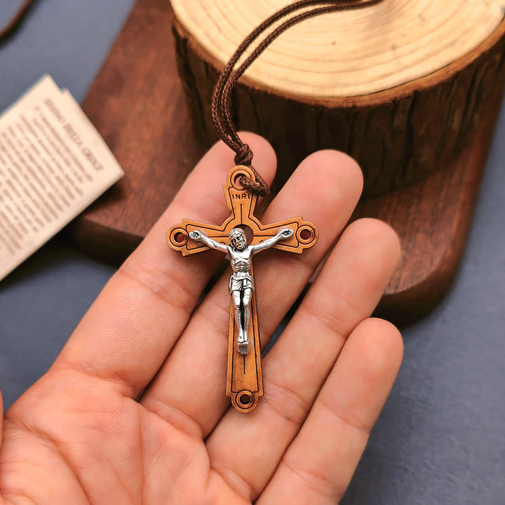 Christianartworkshop Classic Style Olive Wood Crucifix Devotion Blessed Pendant Necklace - image 4