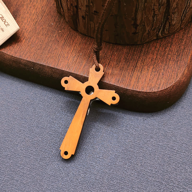Christianartworkshop Classic Style Olive Wood Crucifix Devotion Blessed Pendant Necklace - image 3