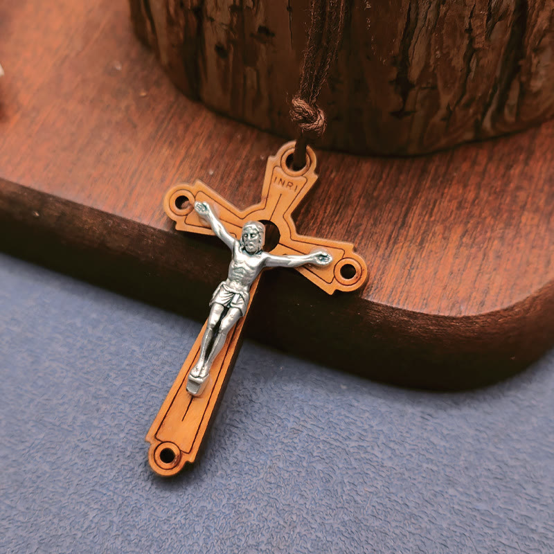 Christianartworkshop Classic Style Olive Wood Crucifix Devotion Blessed Pendant Necklace - image 2