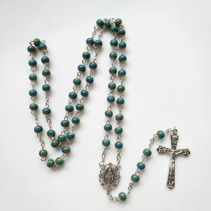 Christianartworkshop Miraculous Medal & Crucifix of 6 mm Round Blue Ceramic Alloy Chain Rosary - image 3