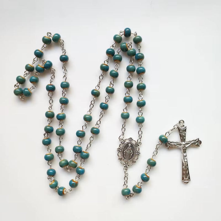 Christianartworkshop Miraculous Medal & Crucifix of 6 mm Round Blue Ceramic Alloy Chain Rosary - image 4