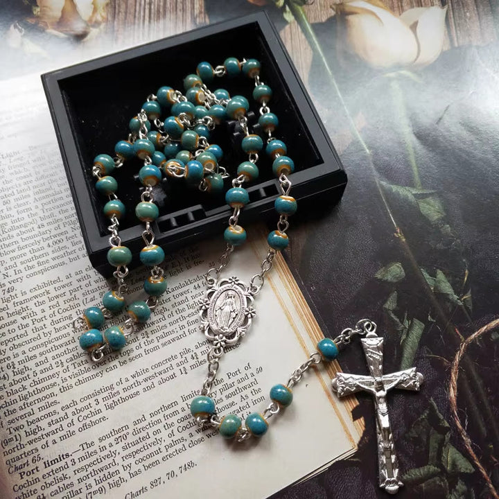 Christianartworkshop Miraculous Medal & Crucifix of 6 mm Round Blue Ceramic Alloy Chain Rosary - image 6