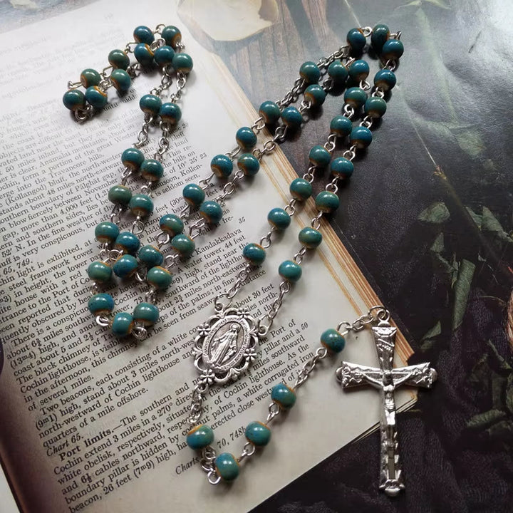 Christianartworkshop Miraculous Medal & Crucifix of 6 mm Round Blue Ceramic Alloy Chain Rosary - image 5