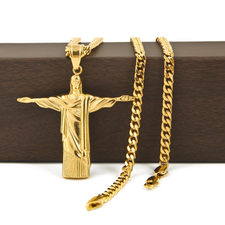 Christianartworkshop Classic Style Majestic Golden Finish Christ the Redeemer Pendant Necklace - image 4