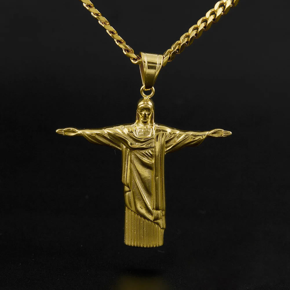 Christianartworkshop Classic Style Majestic Golden Finish Christ the Redeemer Pendant Necklace - Gold - image 1