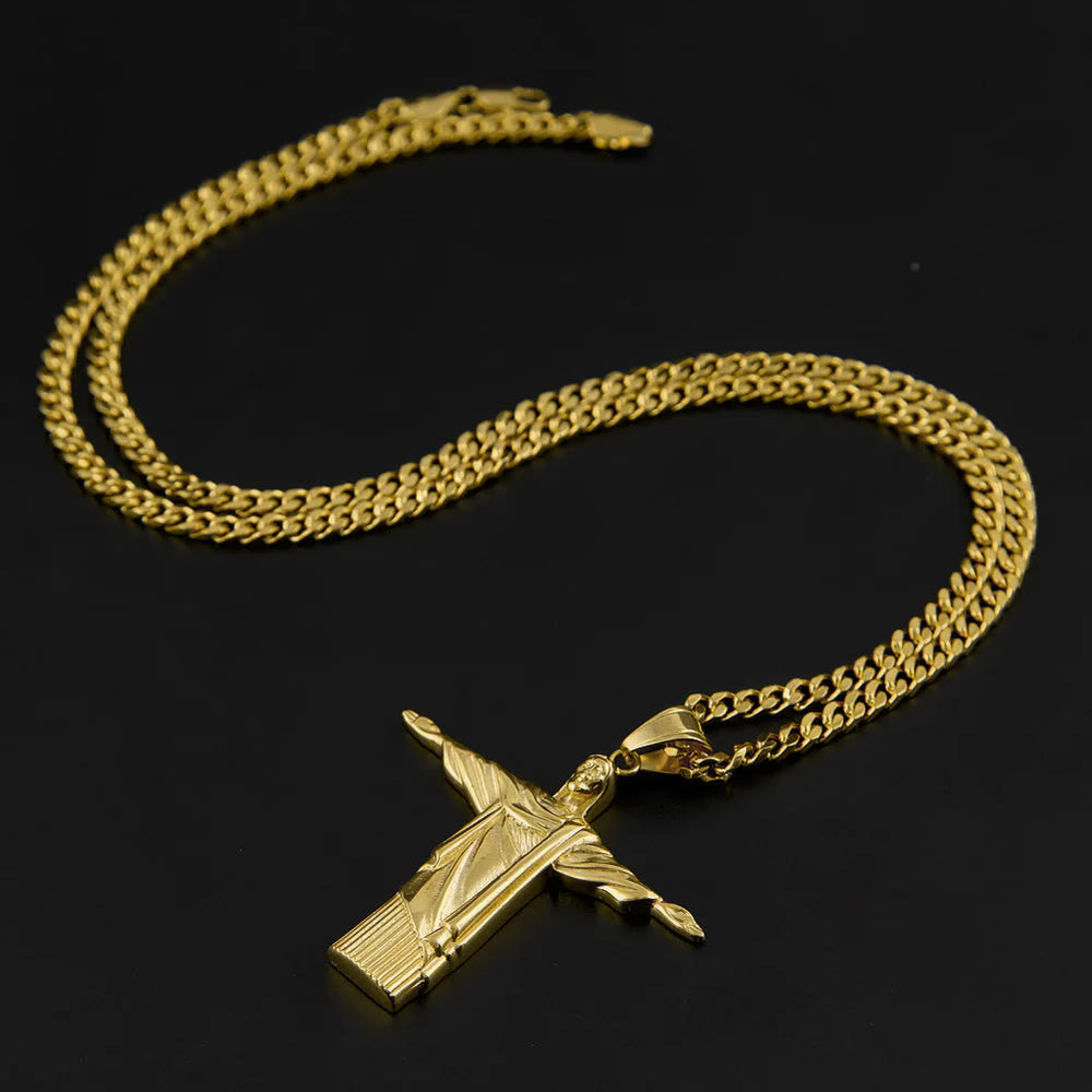 Christianartworkshop Classic Style Majestic Golden Finish Christ the Redeemer Pendant Necklace - image 2