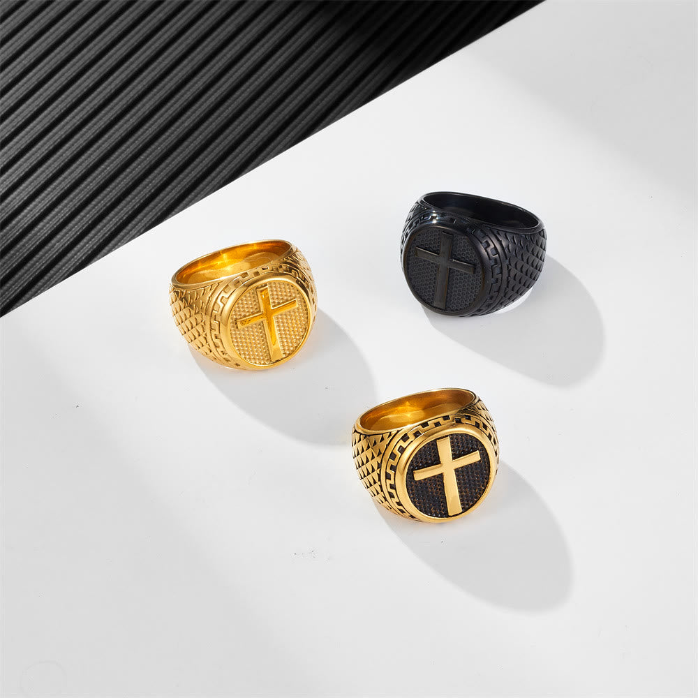 Christianartworkshop Crafted Classic Style Cross Sacred Protection Stainless Steel Ring - image 0