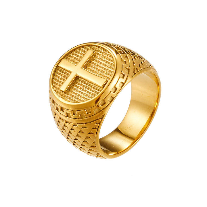 Christianartworkshop Crafted Classic Style Cross Sacred Protection Stainless Steel Ring - Gold - US 12 - image 1