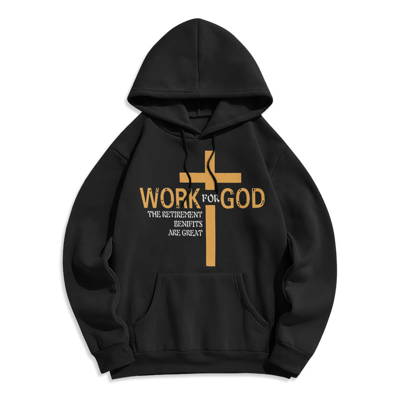 Christianartworkshop Classic Style Cross Work For God Fleece Lined Polyester Hoodie - Black - 2XL - image 1