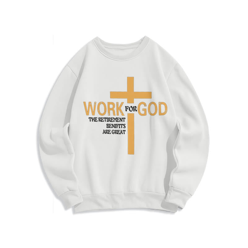 Christianartworkshop Classic Style Cross Work For God Fleece Lined Polyester Sweatshirt - White - 2XL - image 1