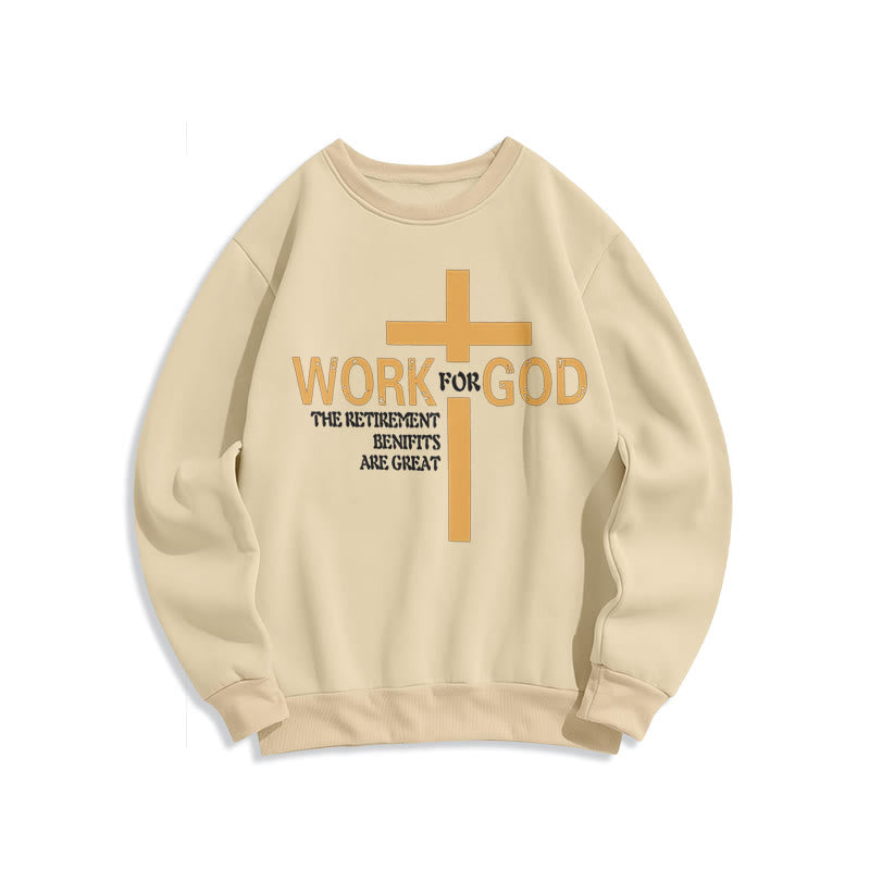 Christianartworkshop Classic Style Cross Work For God Fleece Lined Polyester Sweatshirt - Beige - 2XL - image 11