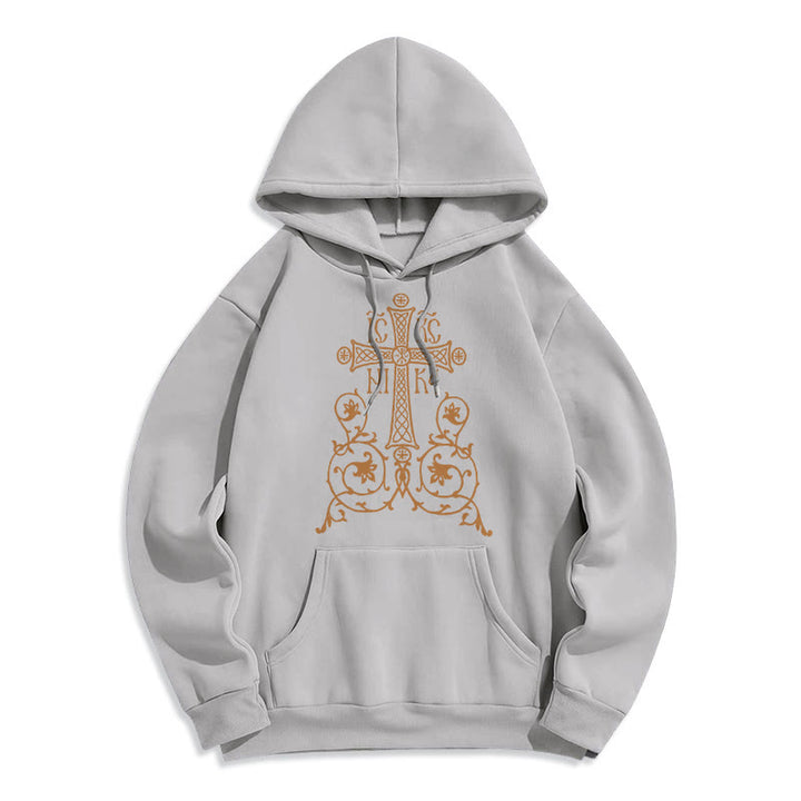 Christianartworkshop Classic Style Sacred Cross Emblem Floral Vines Fleece Lined Polyester Hoodie - Grey - 2XL - image 31